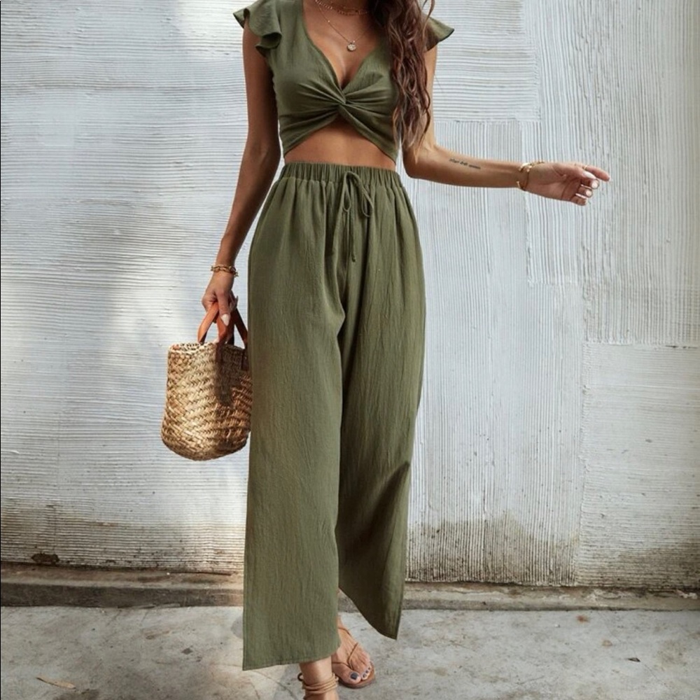 Ruffle Trim Twist Top Matching Set